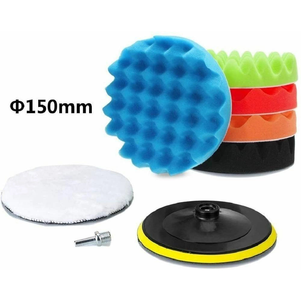 Trade Shop - Kit 10 Pz Spugna Lucidante Ceratura + Adattatore Per Trapano Lucidatrice 150mm -