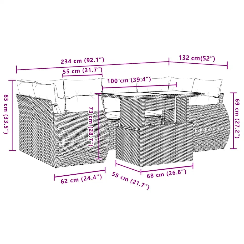Set Divani da Giardino 7pz con Cuscini Grigio Chiaro Polyrattan 3268392