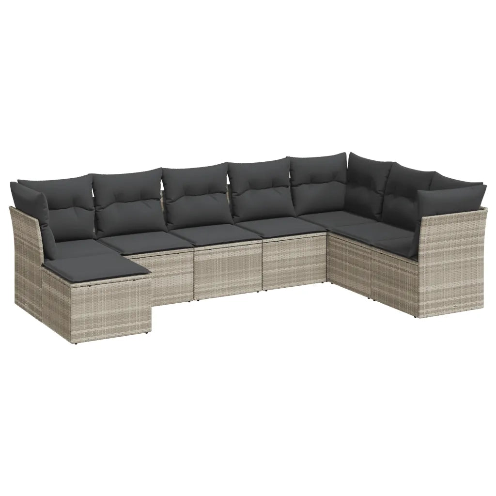 Set Divano da Giardino 8pz con Cuscini Grigio Chiaro Polyrattan