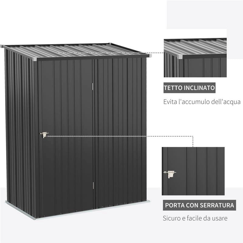 CASETTA DA GIARDINO PORTA UTENSILI ACCIAIO CON SERRATURA 161.5X94.5X196CM NERO