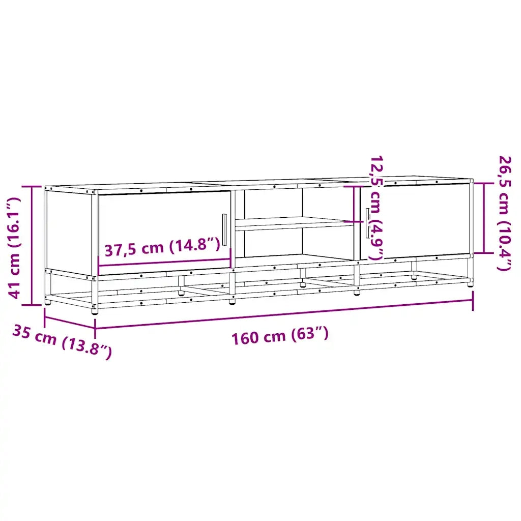 Mobile TV Rovere Marrone 160x35x41 cm Legno Multistrato Metallo