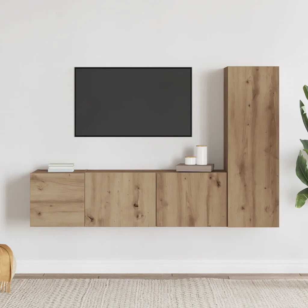 Mobili TV a Parete 3 pz | Armadietto TV | Mobile Porta TV Rovere Artigianale in Legno Multistrato