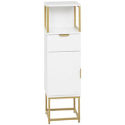 Mobile Bagno con Cassetto, Armadietto e Ripiano ¨C zephmum ¨C Legno e Metallo, Bianco, 30x30x105cm