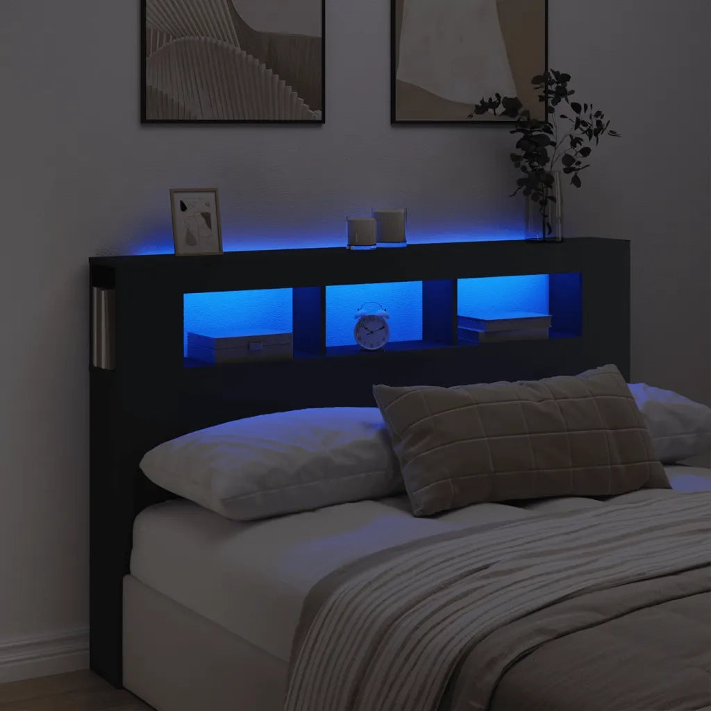 Testiera | Testata LED Nera 160x18,5x103,5 cm Legno Multistrato
