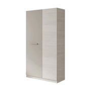 Guardaroba Alpine, Armadio per camera da letto a 2 ante battenti, Mobile con 3 ripiani e barra appendiabiti, cm 90x52h200, Bianco e Marrone