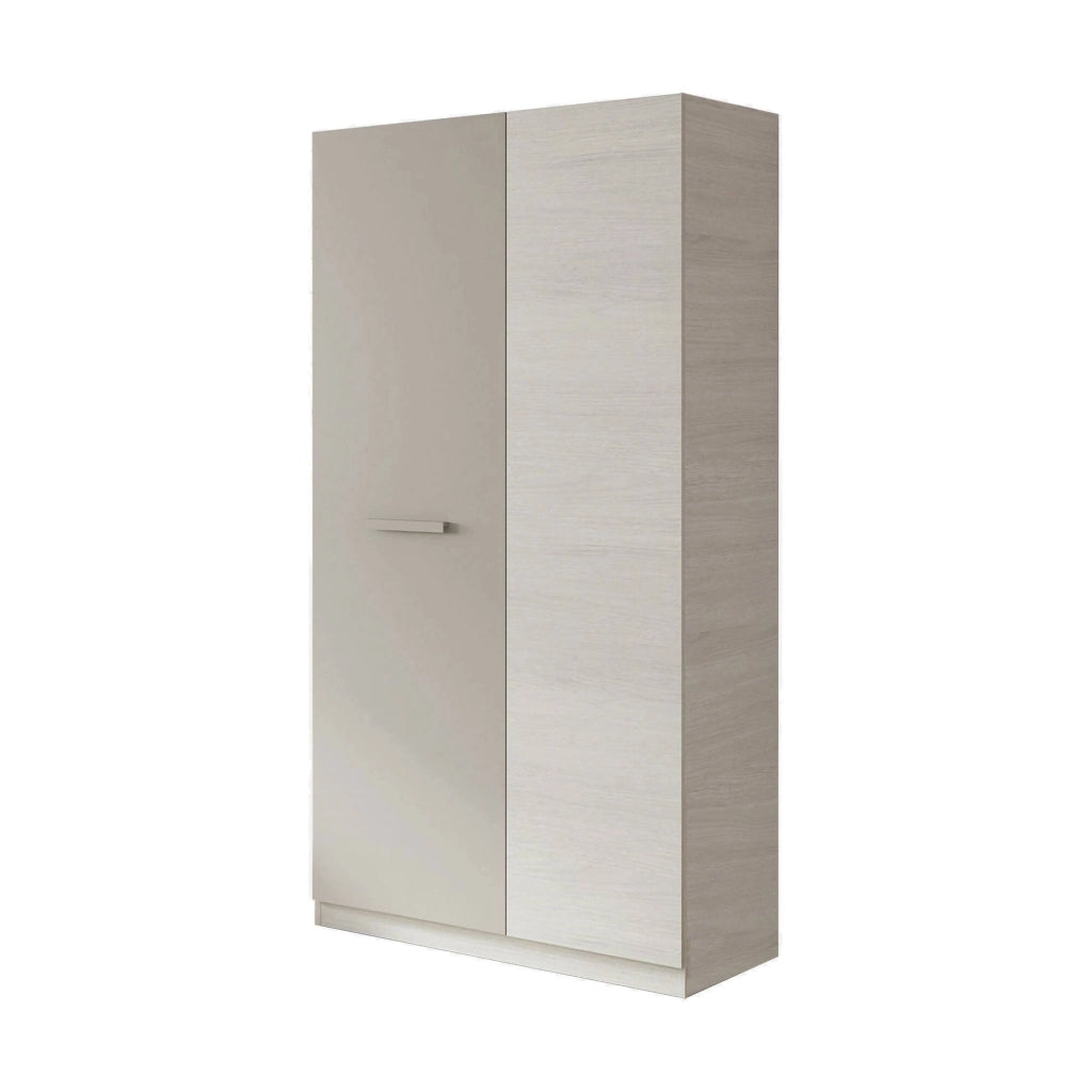 Guardaroba Alpine, Armadio per camera da letto a 2 ante battenti, Mobile con 3 ripiani e barra appendiabiti, cm 90x52h200, Bianco e Marrone