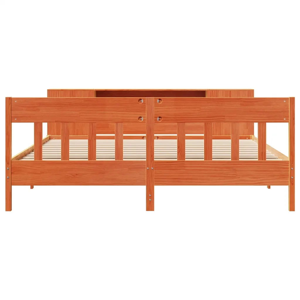 Letto Libreria senza Materasso Marrone Cera 200x200 cm in Pino 3323172