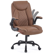 Sedia da ufficio ergonomica con supporto lombare; braccioli ribaltabili e seduta imbottita; marrone