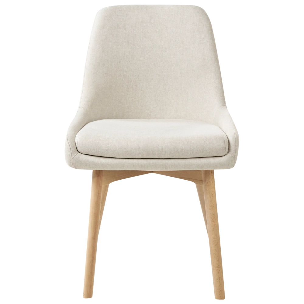 Set di 2 Sedie da Pranzo Gambe in Legno e Tessuto bianco sporco  Sedile spesso imbottito