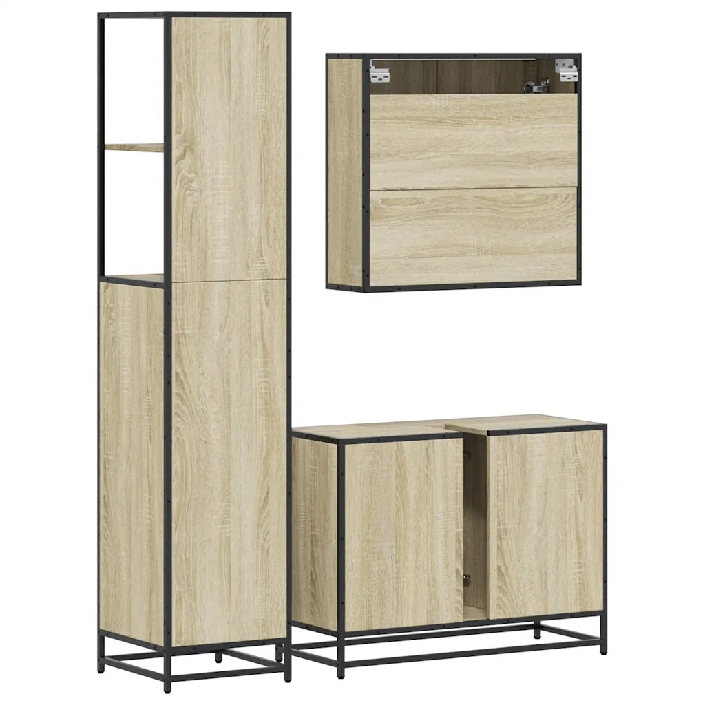 Set Mobili da Bagno 3 pz Rovere Sonoma in Legno Multistrato