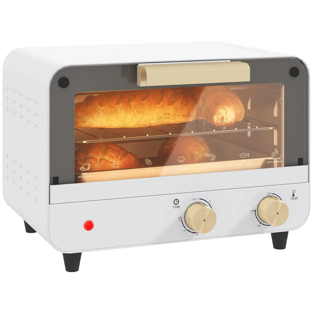 Fornetto Elettrico con Timer e Temperatura Regolabile ¨C zephmum ¨C Bianco e Oro, Acciaio e Plastica, 31.5x27.7x22.7 cm