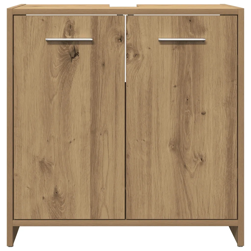 Elegante mobiletto da bagno con vani contenitori 60 x 33 x 60 cm finitura rovere ingegnerizzato realizzato artigianalmente 02_0050724