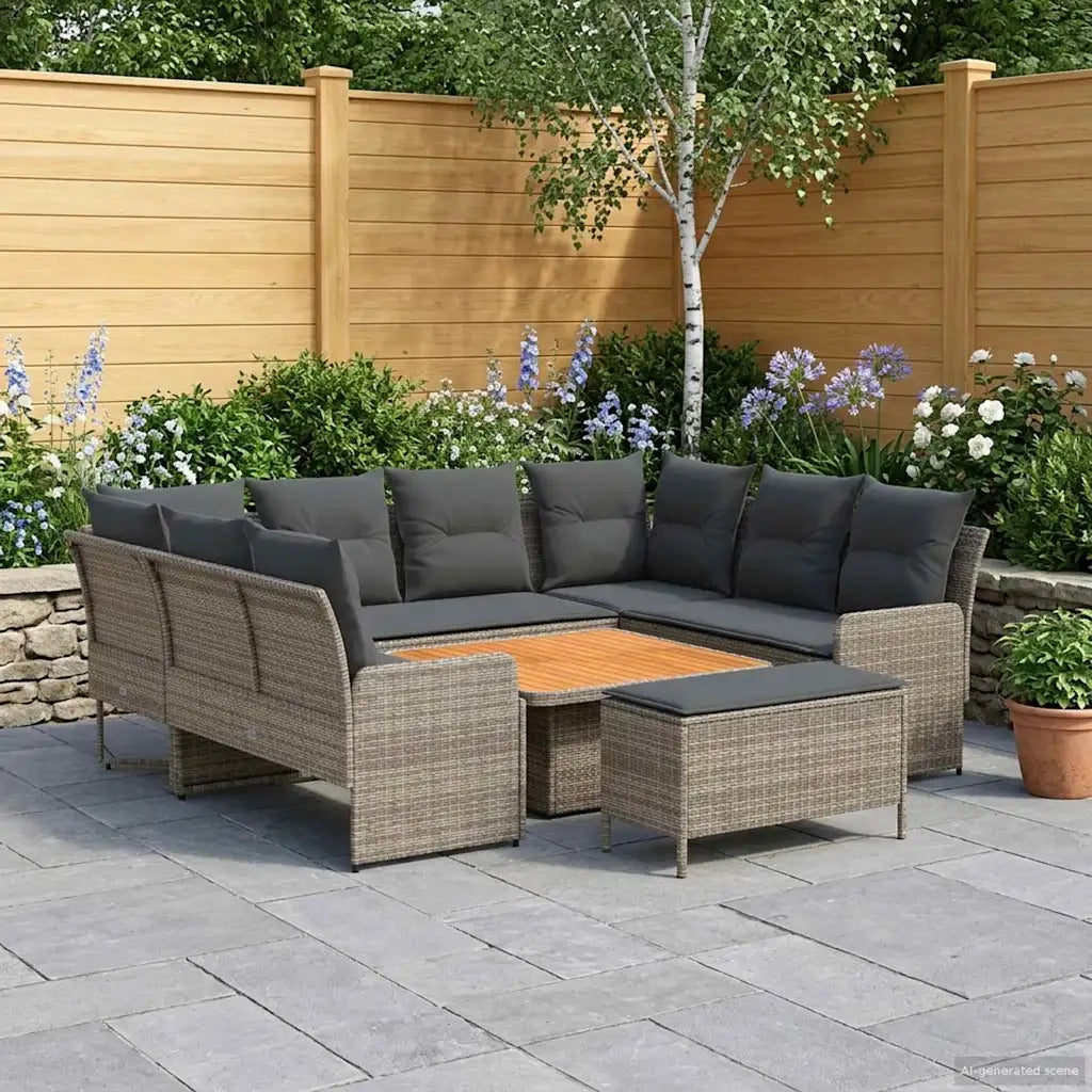 Set di Mobili 7 pcs Grigio e Grigio Scuro Rattan in PE