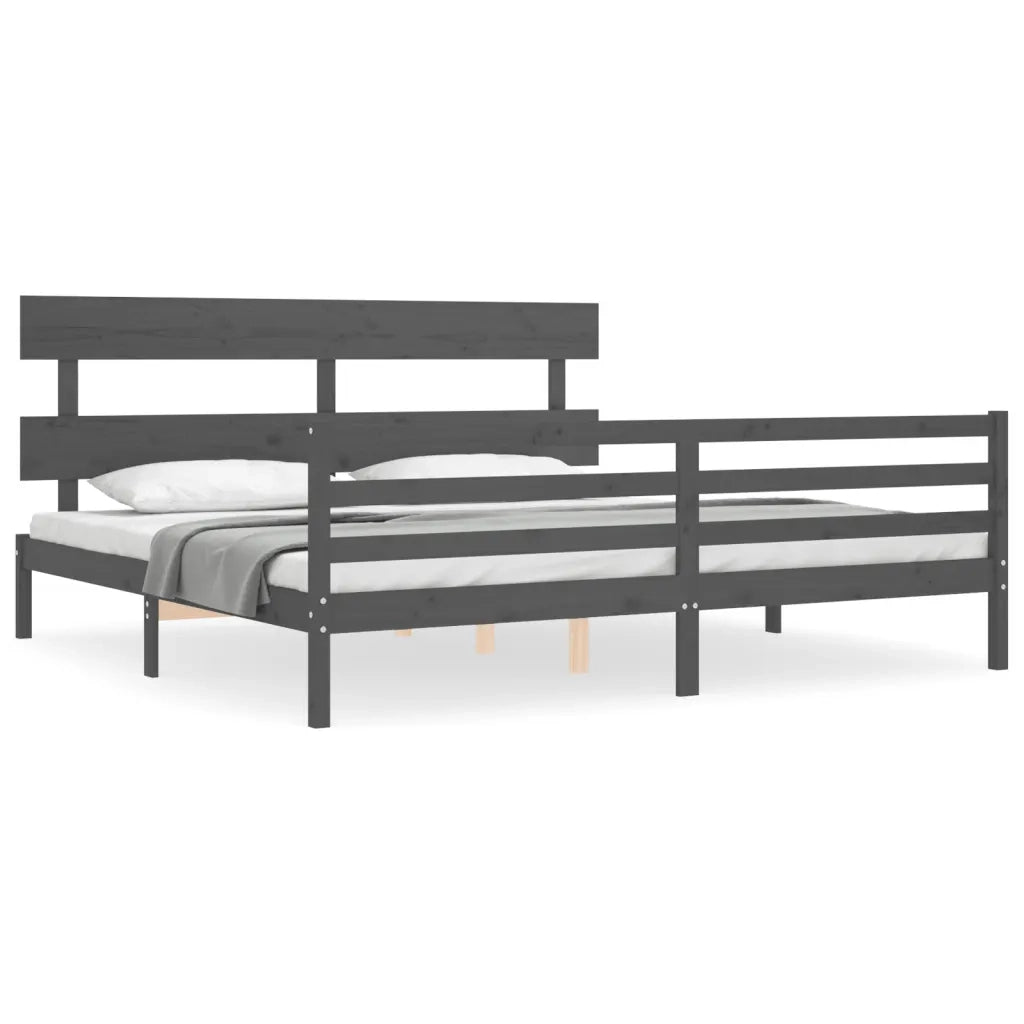 Giroletto con Testiera-Struttura Letto con testiera Grigio 200x200 cm in Legno Massello 892364
