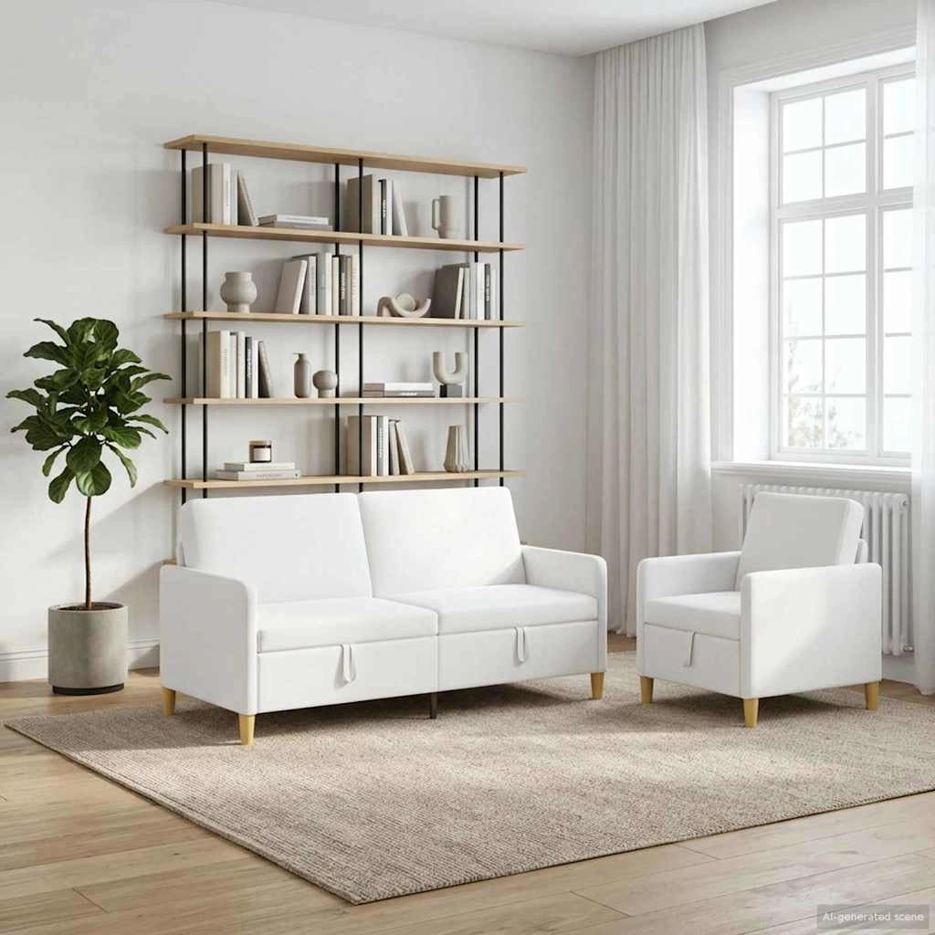 Set di Divani con Storage 2 pz Bianco Poliestere 3429215