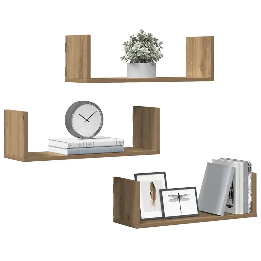 vidaXL Mensole Parete 3pz Rovere Artigianale 58x18x18 cm in Truciolato