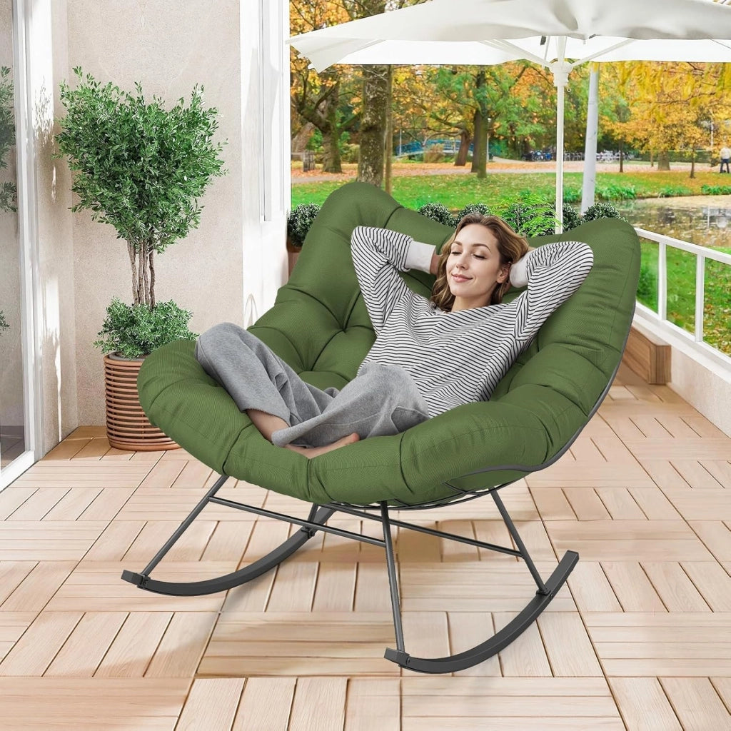 Sedia a dondolo Oversize, Sedia Papasan a forma di uovo con cuscino spesso, poltrona a dondolo per interni ed esterni, carico 205 kg, per giardino, terrazza, grigio (Verde)