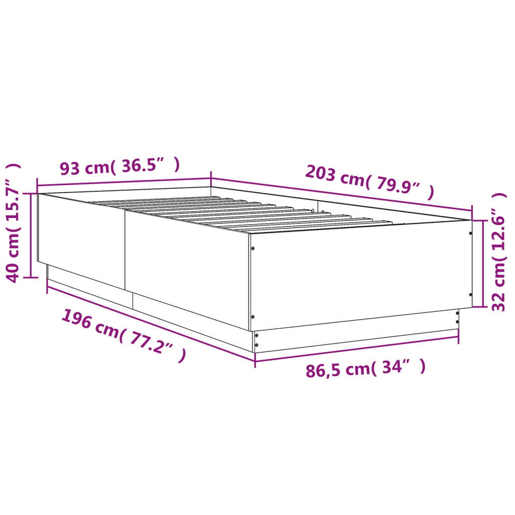 Giroletto-Struttura Letto Rovere Marrone 90x200 cm in Legno Multistrato 391373