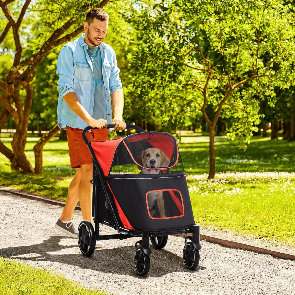 Passeggino per Cani Pieghevole con Ingressi a Cerniera e Finestre a Rete, 112x65x100 cm, Nero e Rosso