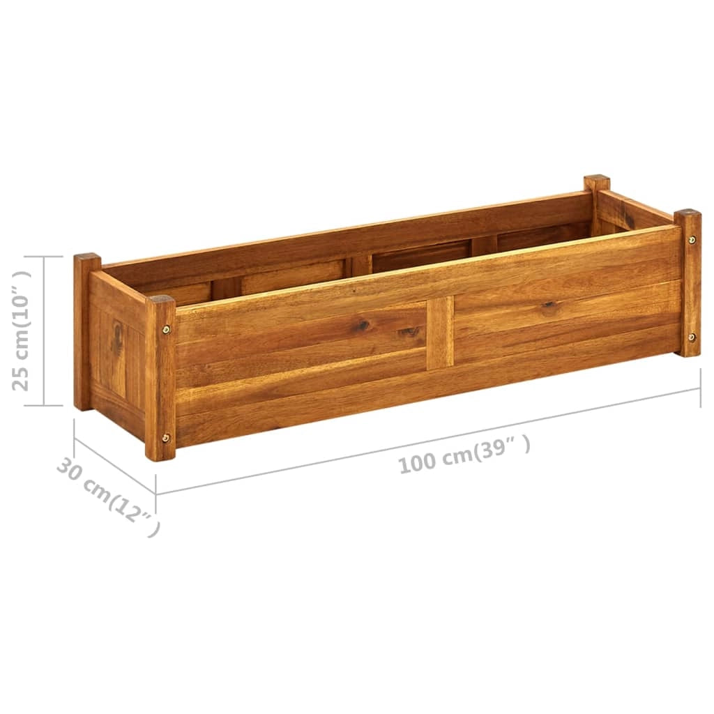 Fioriera rialzata per piante e fiori da giardino 100 x 30 x 25 cm legno di acacia 02_0001178