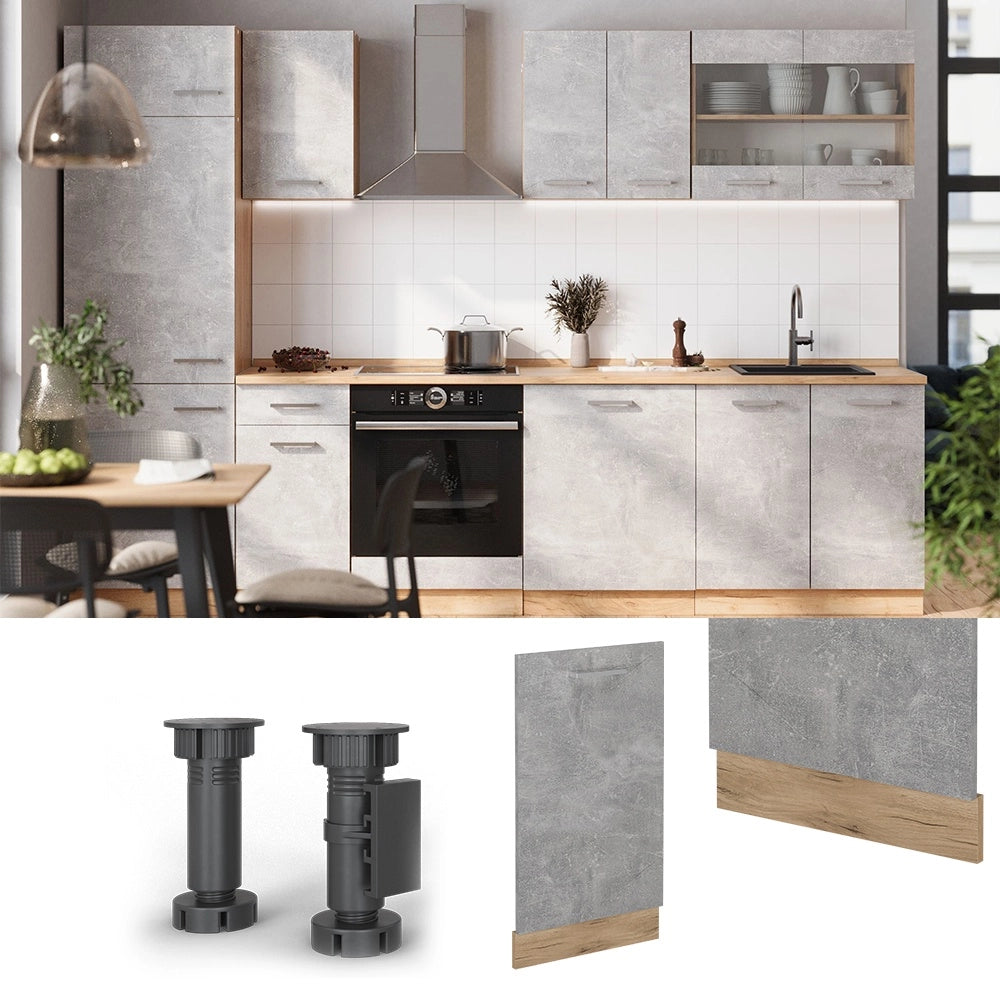 Pannello frontale della lavastoviglie R-Line Calcestruzzo/Rovere dorato 45 cm senza piano di lavoro Vicco
