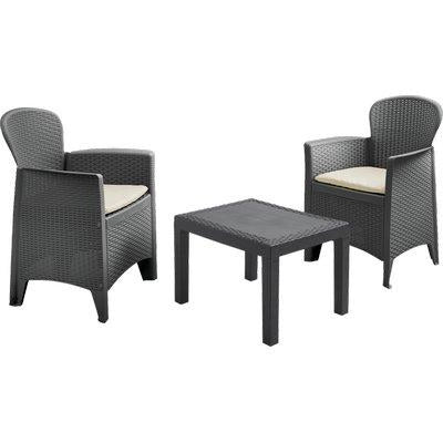 SET RATTAN BALCONY AKITA PROGARDEN  PP ANTRACITE CF=PZ 3 + CUSCINI
