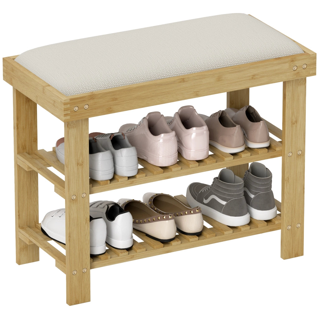 Scarpiera in Bamb¨´ 3 Livelli ¨C Zephmum ¨C Crema e Legno Naturale 60x29x49