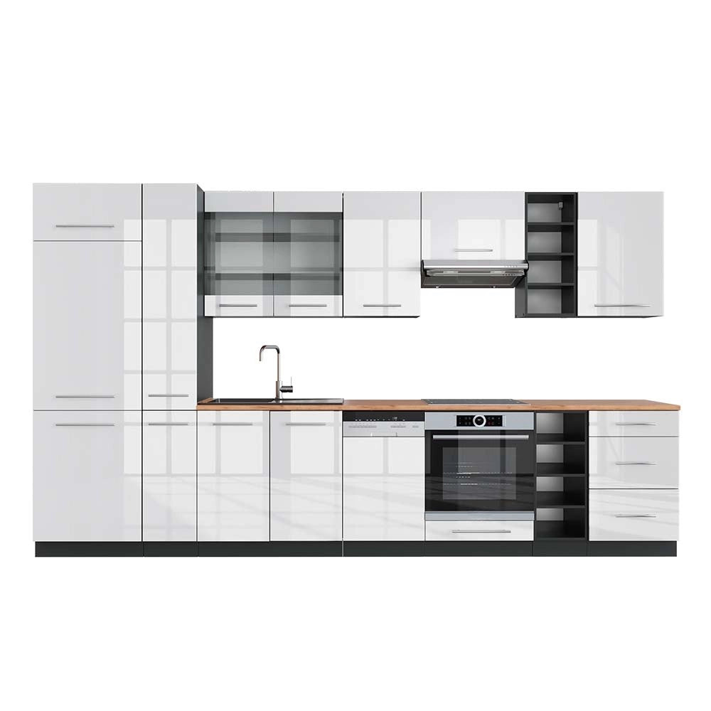 Cucina componibile Fame-Line Bianco lucido/Antracite 355 cm, PL Rovere Vicco