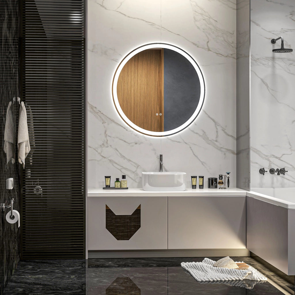 Specchio da bagno LED rotondo con illuminazione 3 colori ¨C zephmum ¨C 70 cm bianco argento