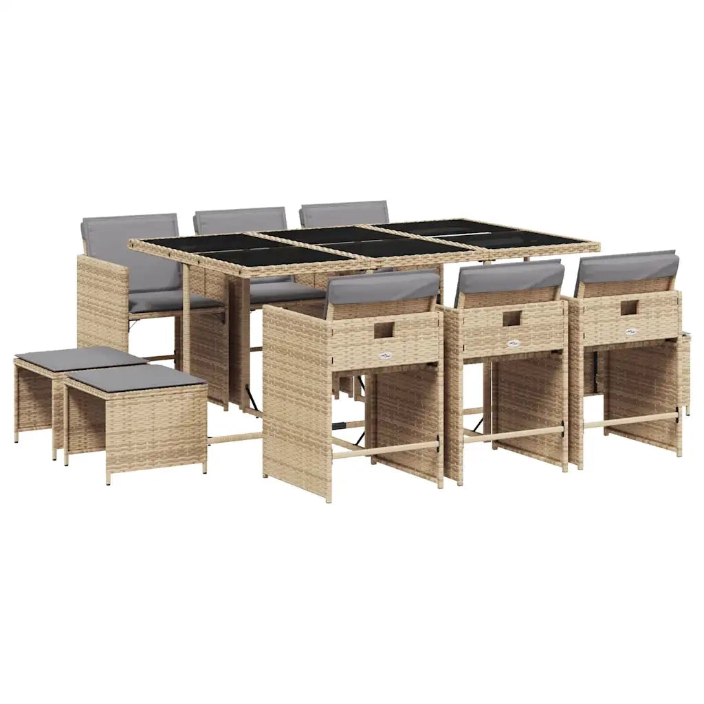 Set Pranzo da Giardino 11 pz con Cuscini Beige Misto Polyrattan 3211152