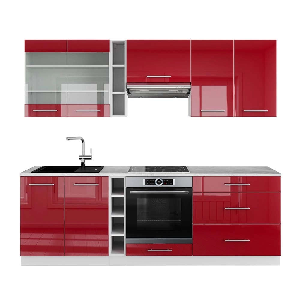 Cucina componibile Fame-Line Bordeaux lucido/Bianco 235 cm, PL Marmo Vicco