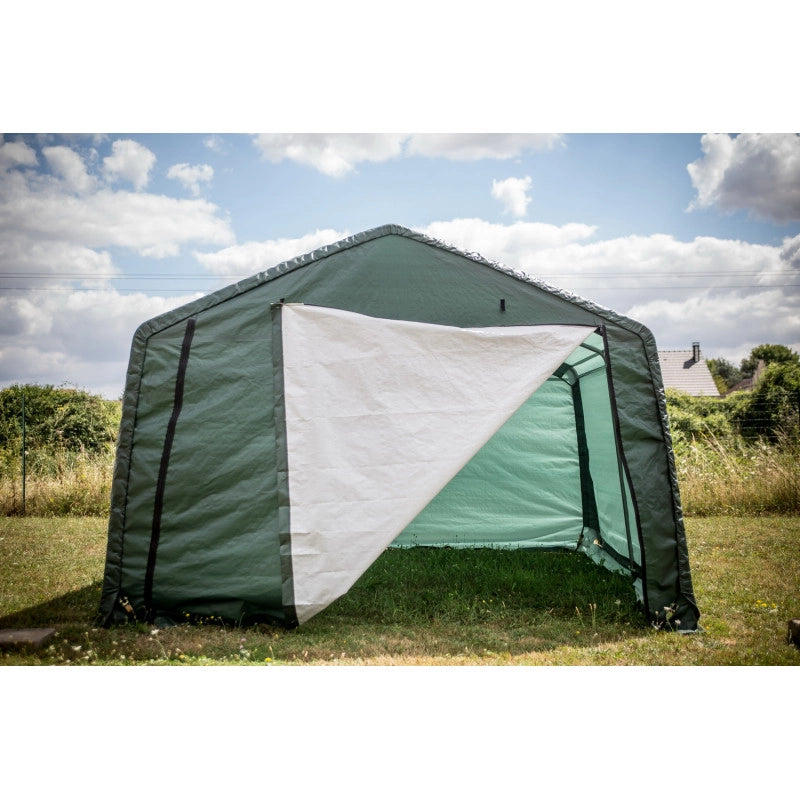 Casetta da giardino in telo rinforzato 3,65x3,65 m – polietilene 195 g/m² – porta zip 290x195 cm – AT3737 Foresta