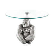 Tavolino basso GORILOX rotondo 60 cm in alluminio argentato e vetro temperato