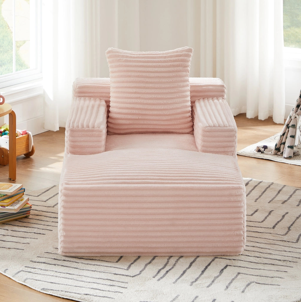 Divano chaise longue in tessuto a coste rosa, senza montaggio
