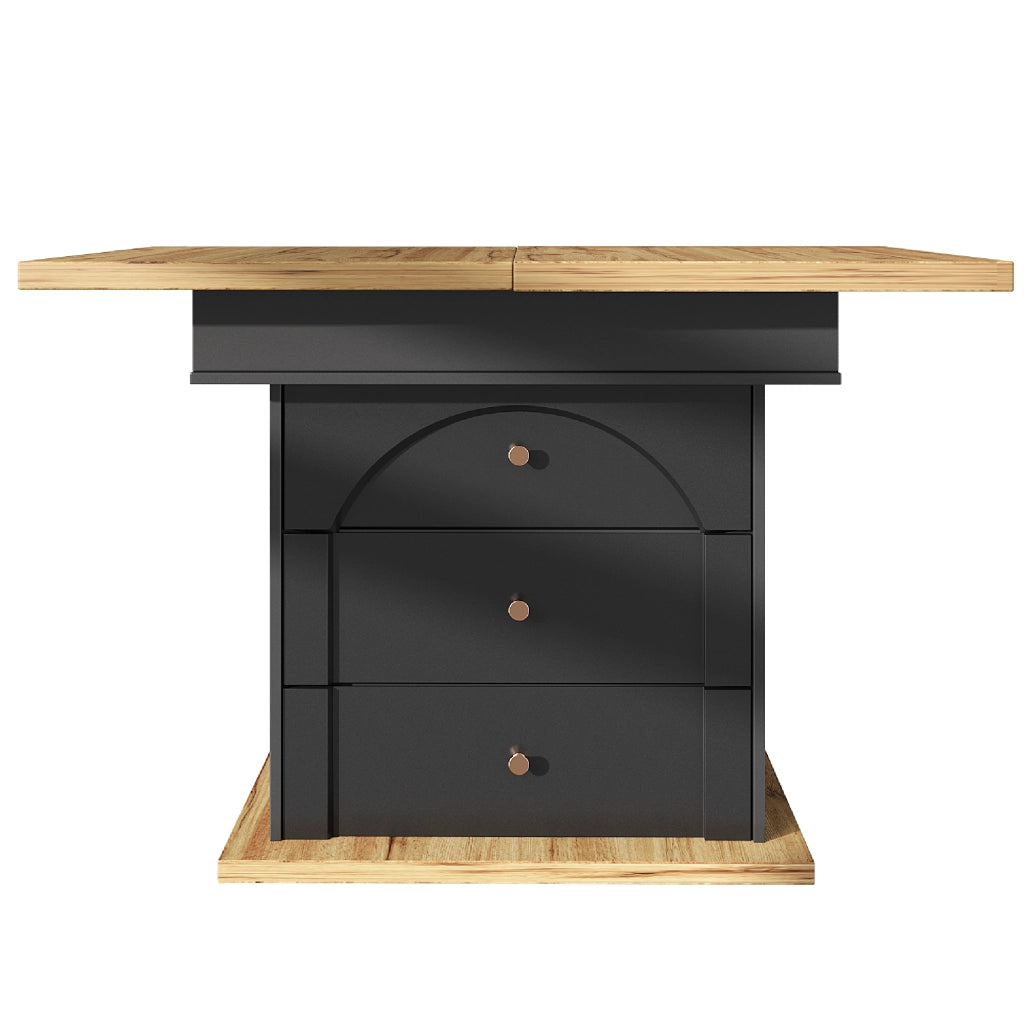 Tavolo allungabile con vano contenitore, piano estensibile e chiusura magnetica soft-close, per cucina e soggiorno, nero naturale, 110 × 80 × 75 cm