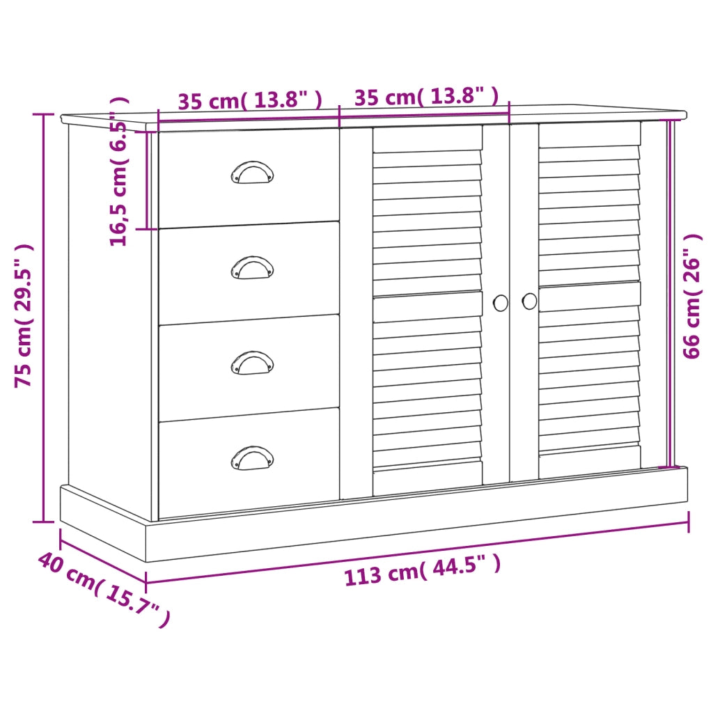 Credenza con Cassetti VIGO 113x40x75 cm Legno Massello di Pino
