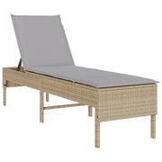 Lettino Prendisole | Sdraio da giardino | Lettino da sole con Cuscini Beige 55x200x44 cm in Polyrattan