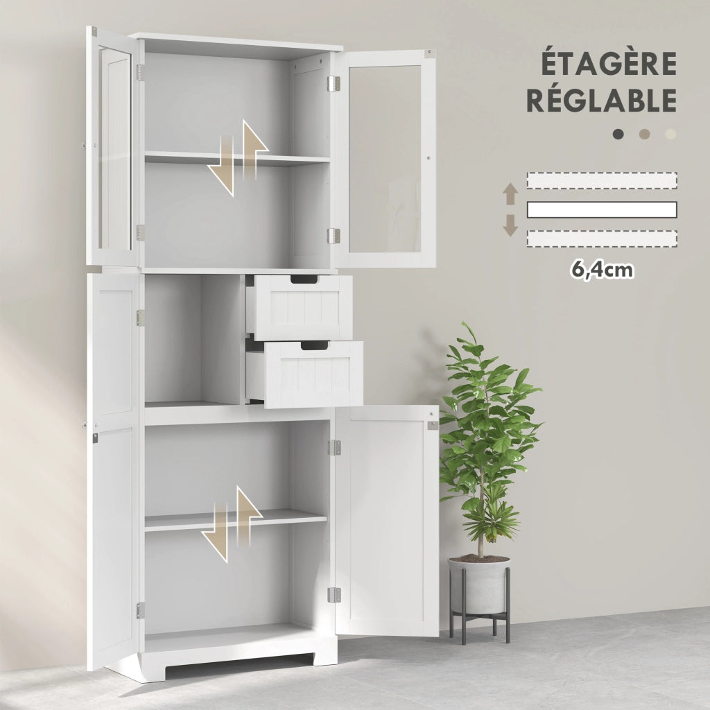 Mobile bagno alto con 4 ante e 2 cassetti, 60x30x170 cm, bianco