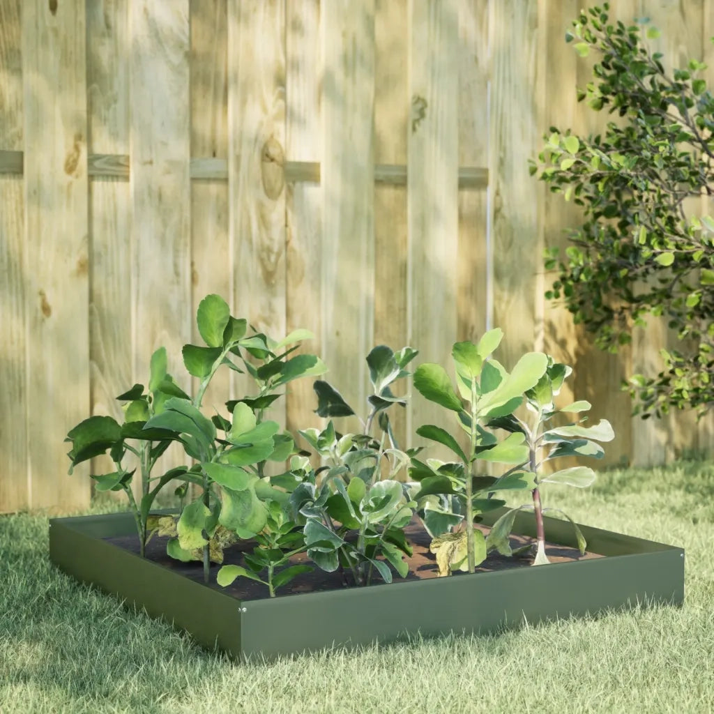 Fioriera Rialzata Giardino-Vaso da Esterno-Supporto per Vaso Verde Oliva 100x100x26 cm Acciaio