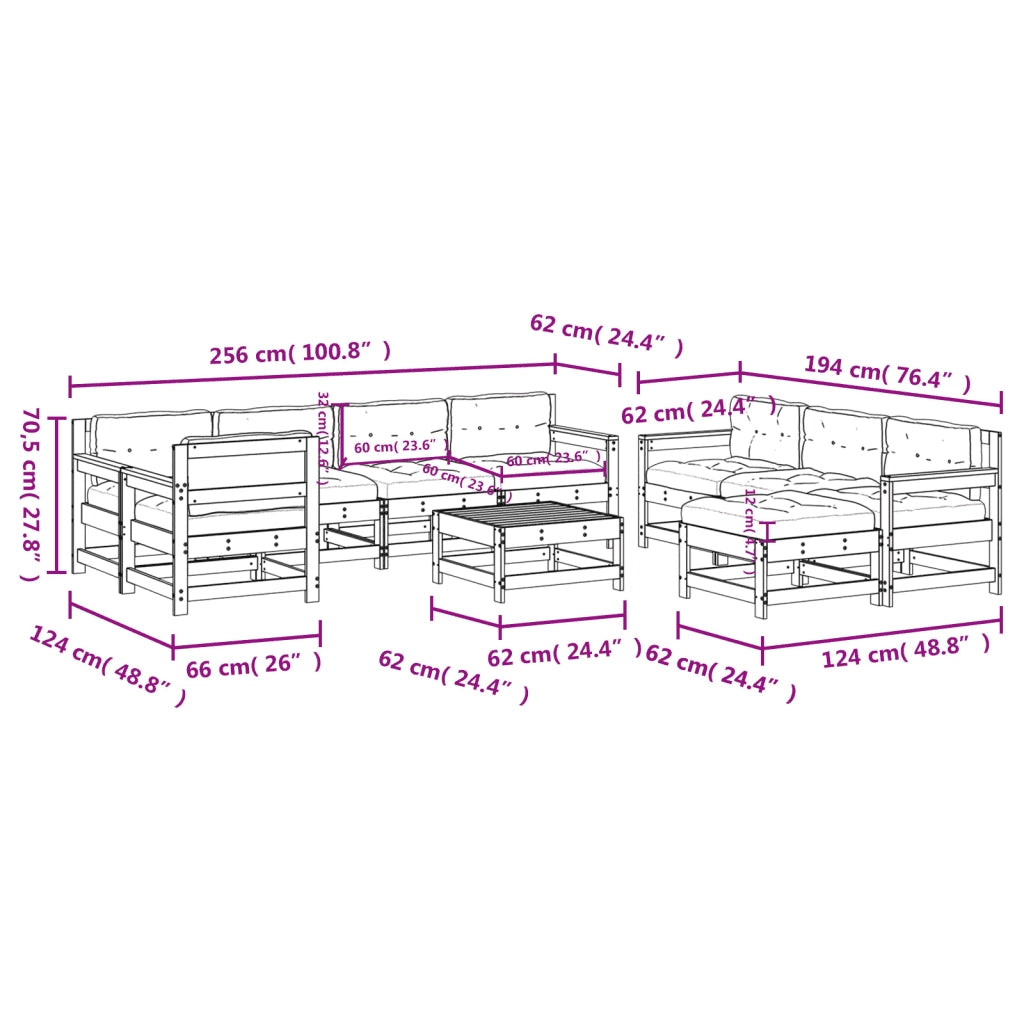 Set Divani da Giardino 10 pz con Cuscini Legno Impregnato Pino 3186087