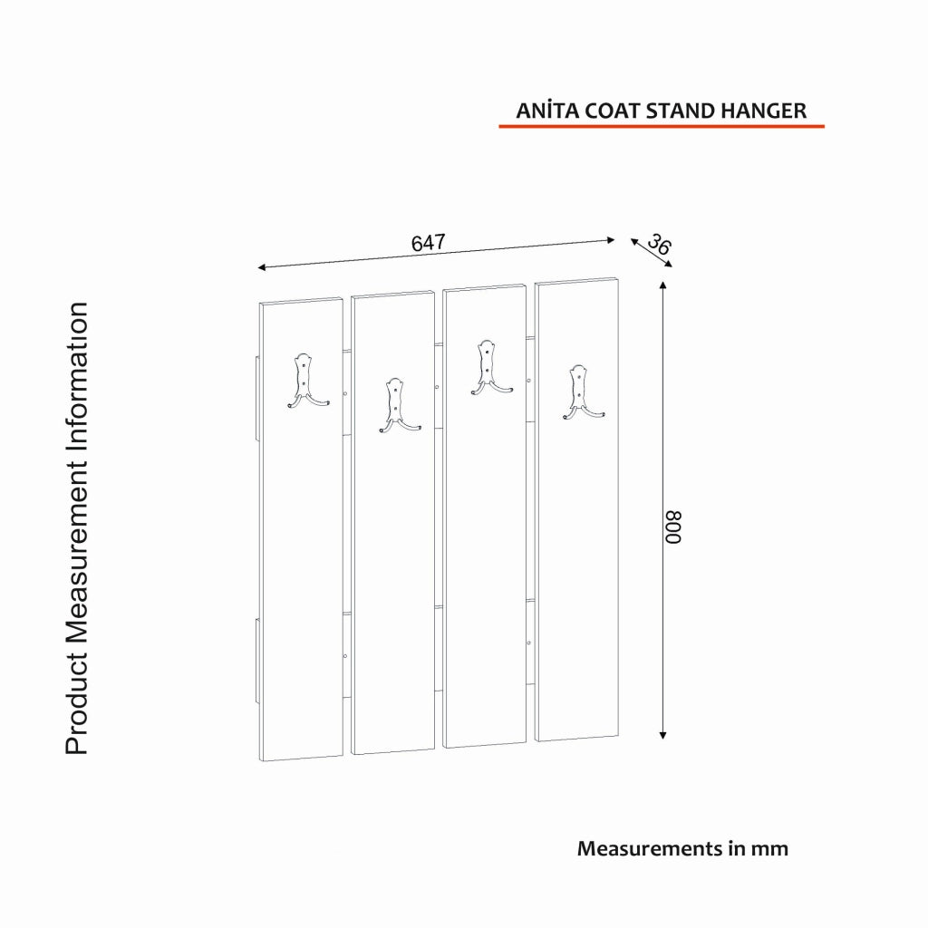 Appendiabiti da parete in legno "Anita" - 64 x 3 x 80 cm - Bianco