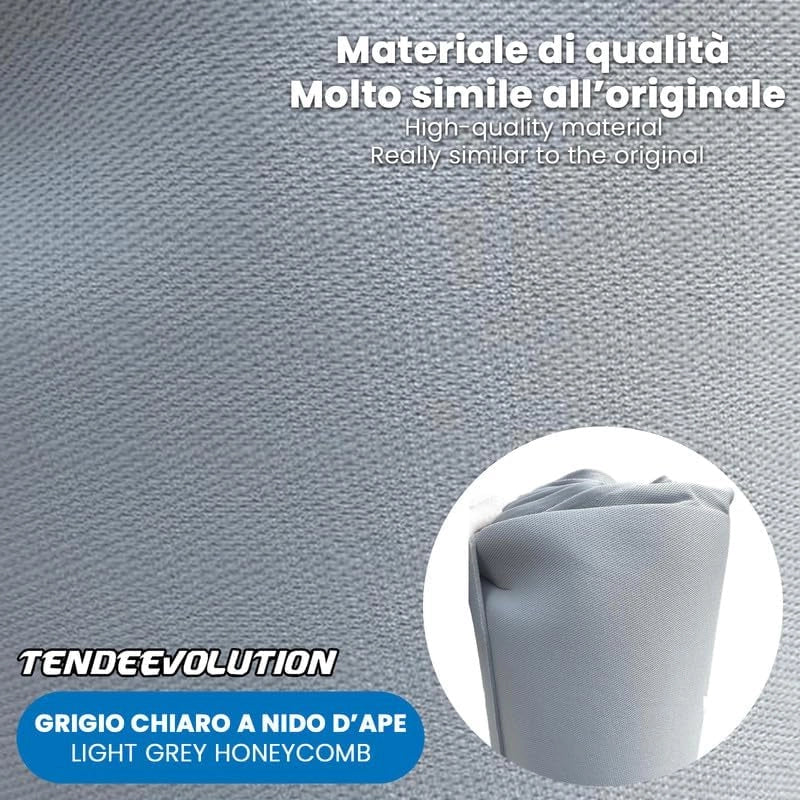 Kit Riparazione Tessuto Cielo Auto - Nido D'ape Grigio Chiaro 3 Colle a Pennello - Misura 1,50 x 1 m - Adatto anche per Pannelli Portiere e Pantoni