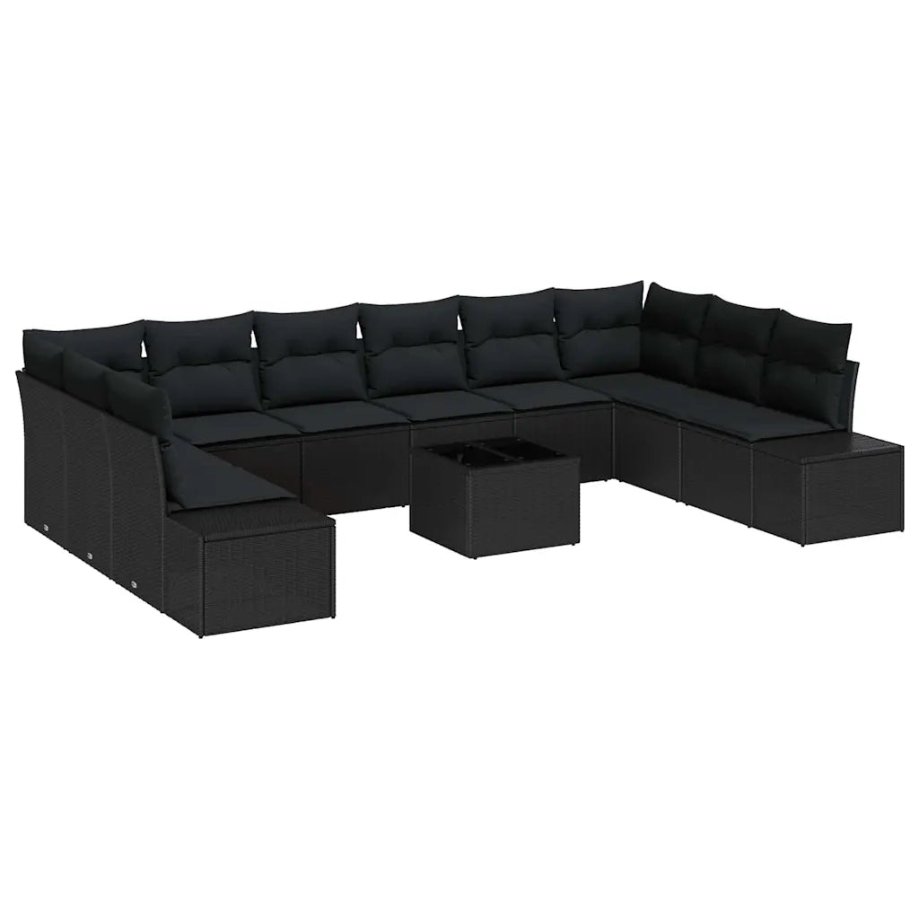 Set Divano da Giardino con cuscino 11 pcs Nero polyrattan 3347253