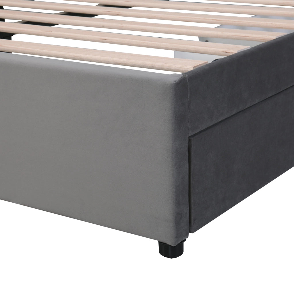 OKWISH Letto con Cassetti 160×200 cm, Letto Matrimoniale con 2 Cassetti e Testiera Imbottita, senza Materasso, in Velluto, Grigio