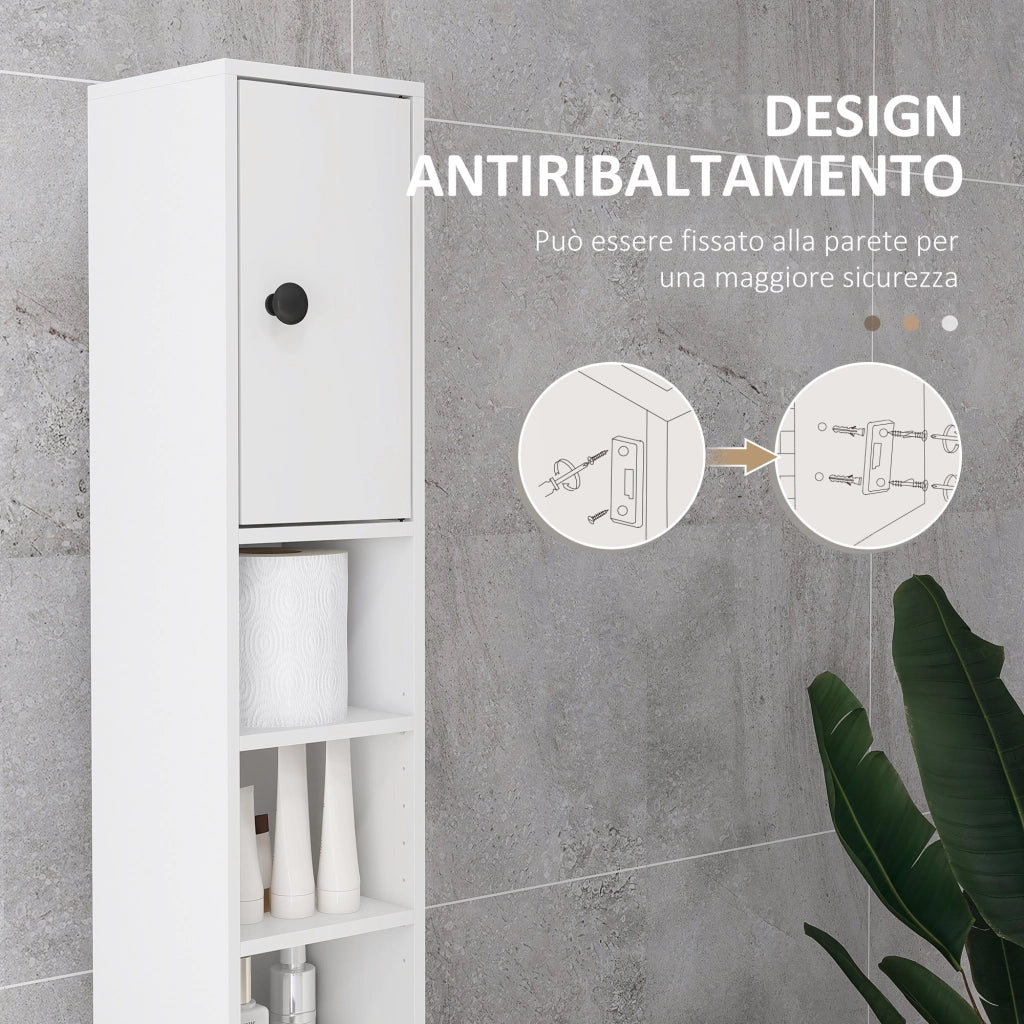 Mobile Bagno Colonna con Cassetto, Armadietti e Ripiani ¨C Minimal ¨C Legno Bianco 20x20x180 cm