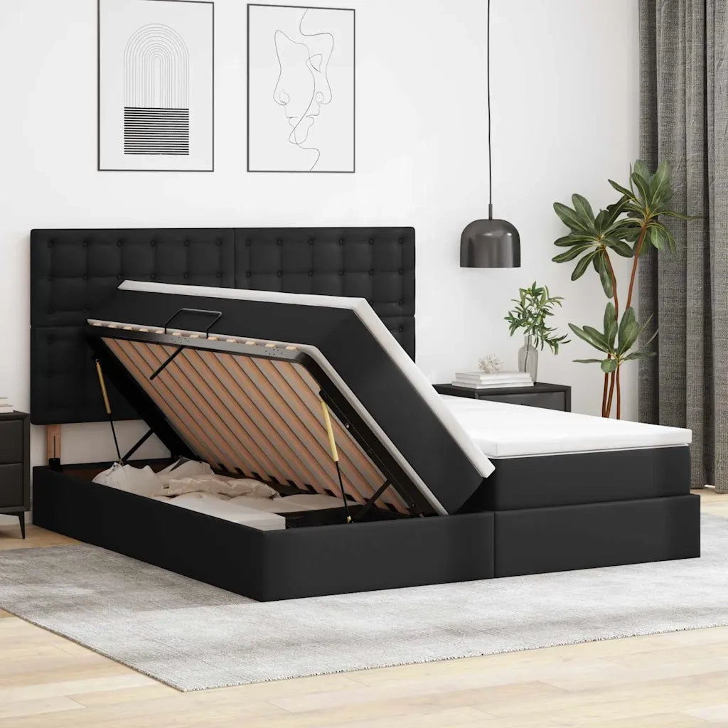 Letto con contenitore e materasso Nero 200 x 200 cm