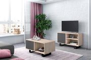 Mobile per Soggiorno e Sala da Pranzo composto da 1 Mobile TV100 e 1 Tavolino colore Rovere e Grigio con Gambe Nere RF1124