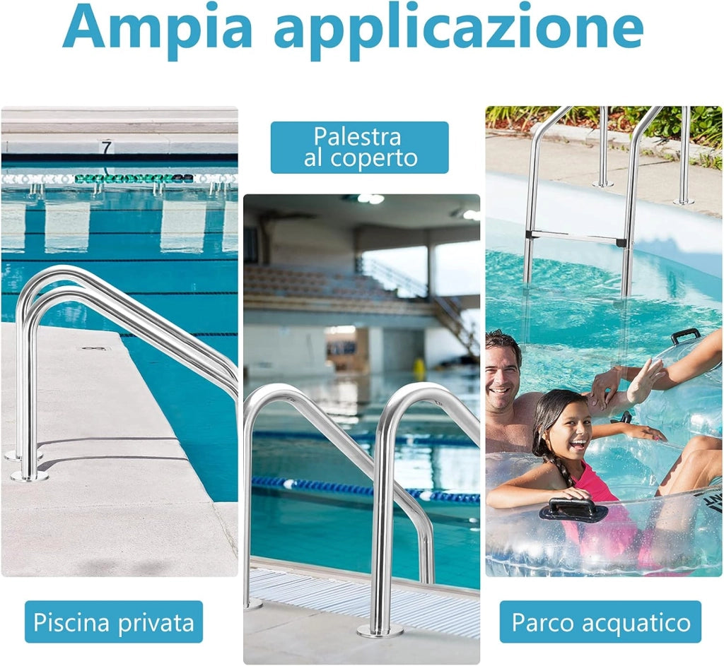 Scaletta per Piscina in Acciaio Inox, Scaletta Piscina con 3 gradini Antiscivolo, con Corrimano Comodo, Capacità di Carico: 150 kg