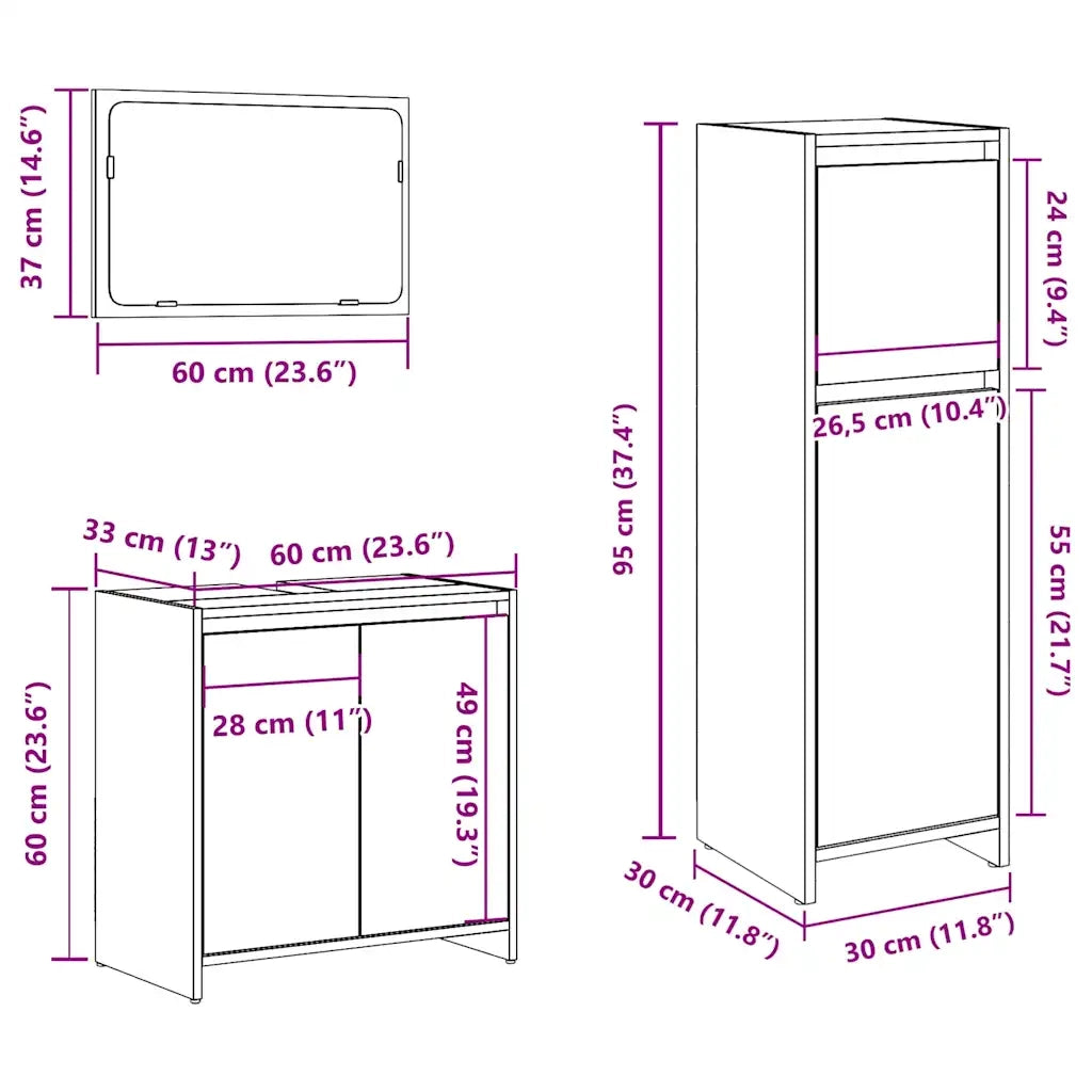 vidaXL Set Mobili da Bagno 3 pz Rovere Artigianale Legno Multistrato