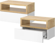 Comodino camera da letto Urbano, Quercia dorata, Set di 2, montabile a parete per un utilizzo salvaspazio in camera da letto